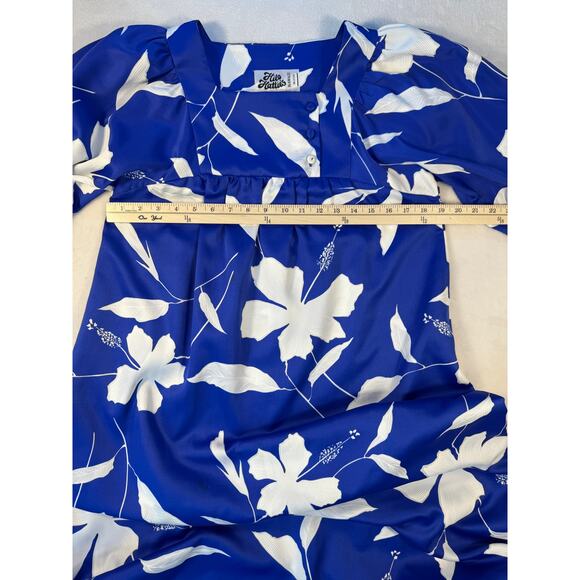 1970s Hilo Hattie Vintage Hawaiian Dress Blue White Muumuu Long Maxi S M - Picture 10 of 11